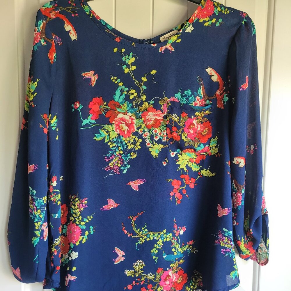 Sheer Floral Top Womens Large LILY WHITE brand Blue